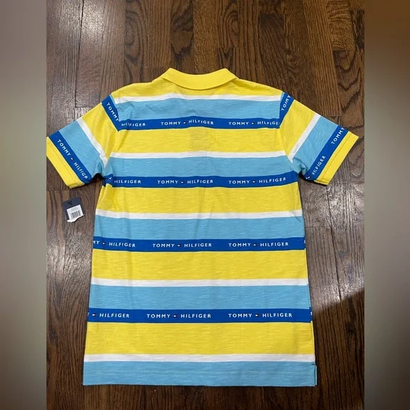 Tommy Hilfiger Kids Polo Shirt Yellow and Blue Stripes size 16/18 - Picture 3 of 3